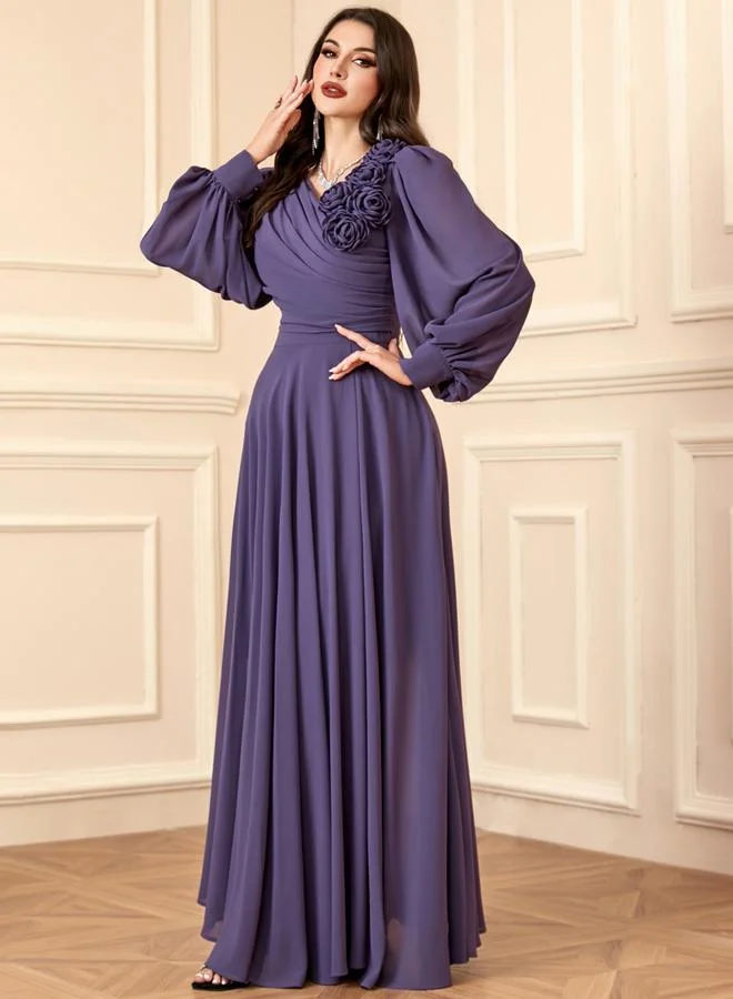 Take Two  Women Pleated Flower Detail Balloon Sleeve Maxi Dress for Women | Best Price UAE